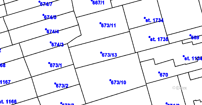 Parcela st. 673/13 v KÚ Kojetín, Katastrální mapa