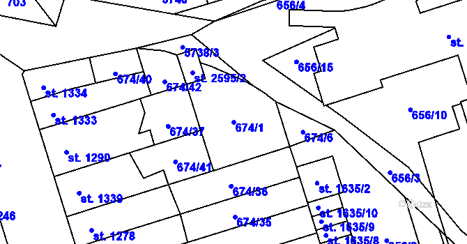 Parcela st. 674/1 v KÚ Kojetín, Katastrální mapa