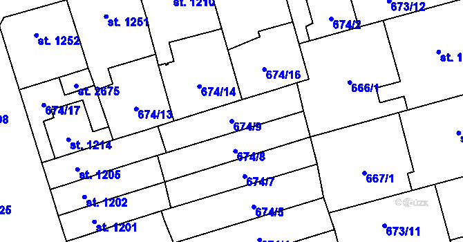 Parcela st. 674/9 v KÚ Kojetín, Katastrální mapa