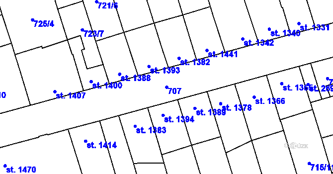 Parcela st. 707 v KÚ Kojetín, Katastrální mapa
