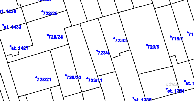 Parcela st. 723/4 v KÚ Kojetín, Katastrální mapa
