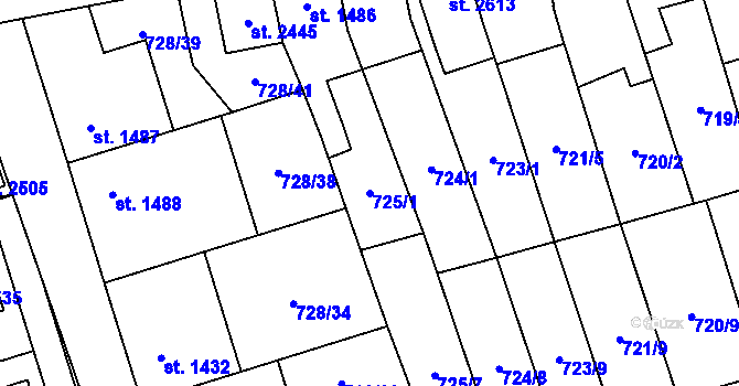 Parcela st. 725/1 v KÚ Kojetín, Katastrální mapa