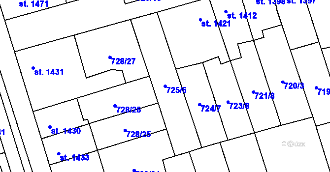 Parcela st. 725/6 v KÚ Kojetín, Katastrální mapa