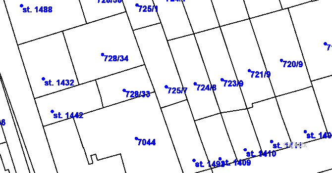 Parcela st. 725/7 v KÚ Kojetín, Katastrální mapa