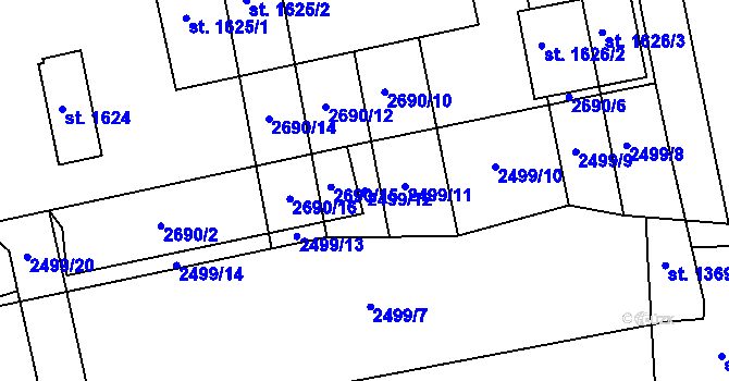 Parcela st. 2499/12 v KÚ Kojetín, Katastrální mapa