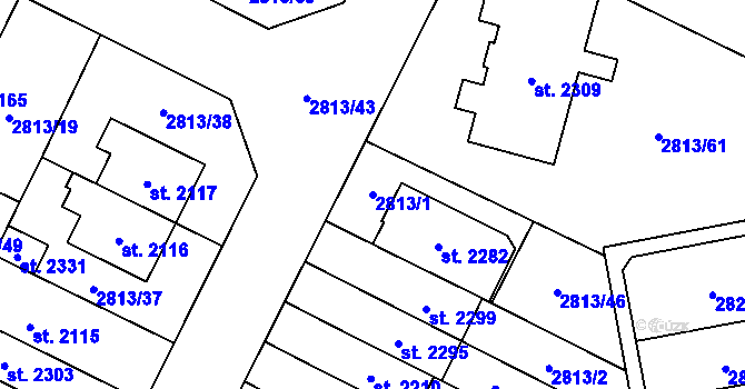 Parcela st. 2813/1 v KÚ Kojetín, Katastrální mapa