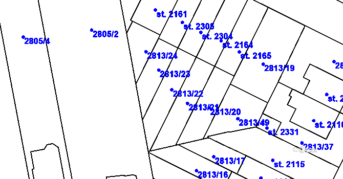 Parcela st. 2813/22 v KÚ Kojetín, Katastrální mapa