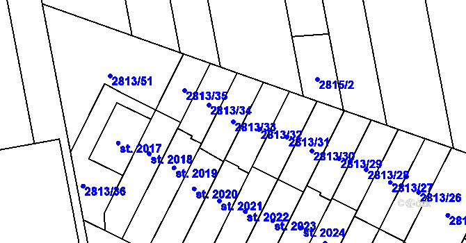 Parcela st. 2813/33 v KÚ Kojetín, Katastrální mapa
