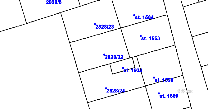 Parcela st. 2828/22 v KÚ Kojetín, Katastrální mapa