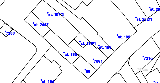 Parcela st. 196/1 v KÚ Kojetín, Katastrální mapa