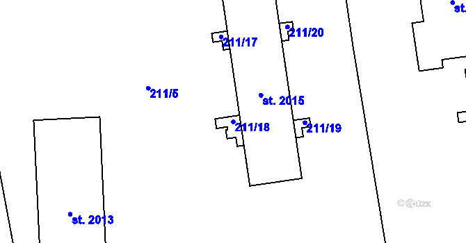 Parcela st. 211/18 v KÚ Kojetín, Katastrální mapa