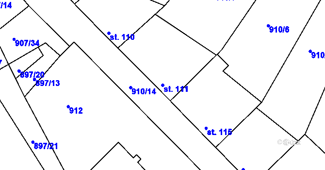 Parcela st. 111 v KÚ Kojice, Katastrální mapa