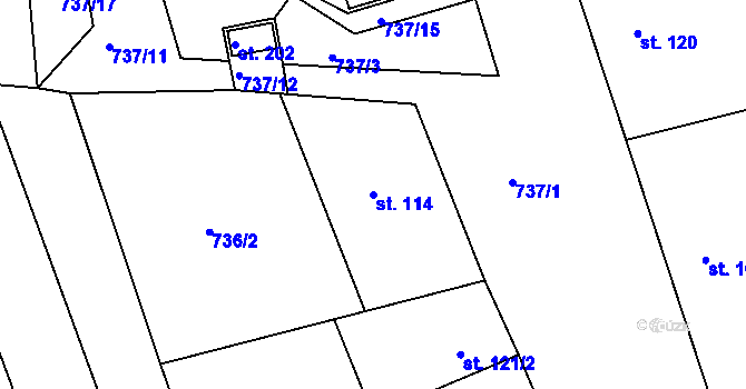 Parcela st. 114 v KÚ Kojice, Katastrální mapa