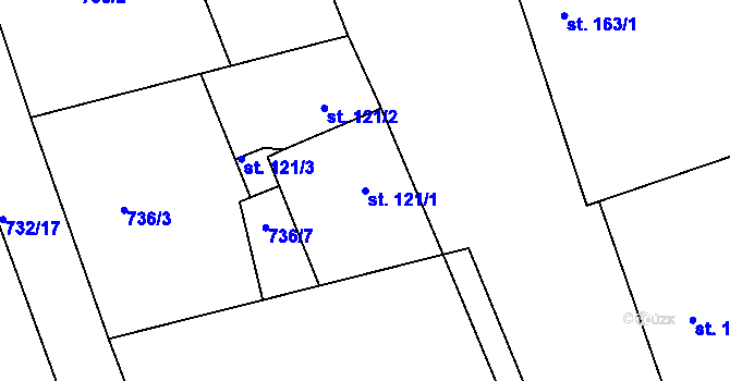 Parcela st. 121/1 v KÚ Kojice, Katastrální mapa