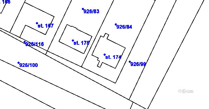 Parcela st. 174 v KÚ Kojice, Katastrální mapa
