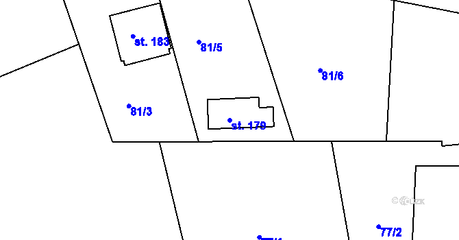 Parcela st. 179 v KÚ Kojice, Katastrální mapa