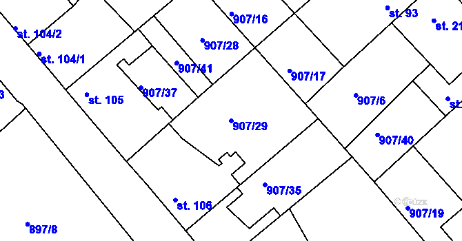 Parcela st. 907/29 v KÚ Kojice, Katastrální mapa