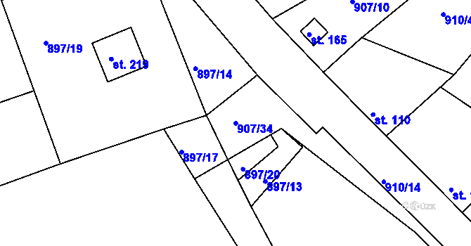 Parcela st. 907/34 v KÚ Kojice, Katastrální mapa