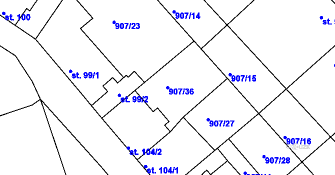 Parcela st. 907/36 v KÚ Kojice, Katastrální mapa