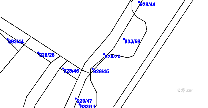 Parcela st. 928/20 v KÚ Kojice, Katastrální mapa