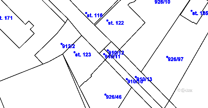 Parcela st. 910/11 v KÚ Kojice, Katastrální mapa