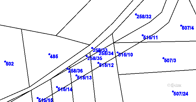 Parcela st. 258/34 v KÚ Kojice, Katastrální mapa