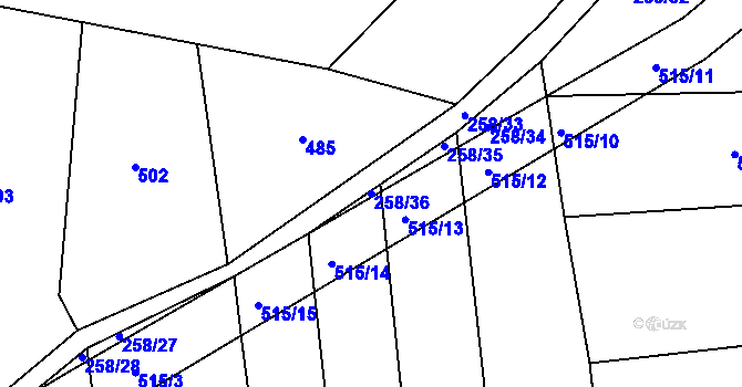 Parcela st. 258/36 v KÚ Kojice, Katastrální mapa