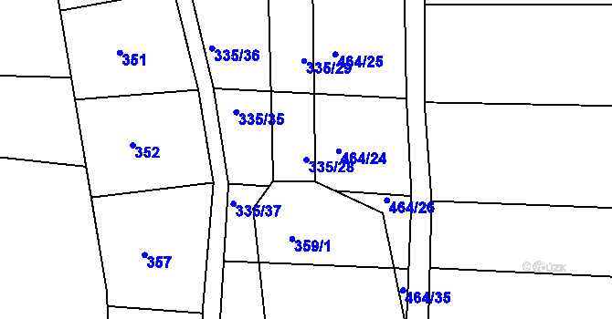 Parcela st. 335/28 v KÚ Kojice, Katastrální mapa