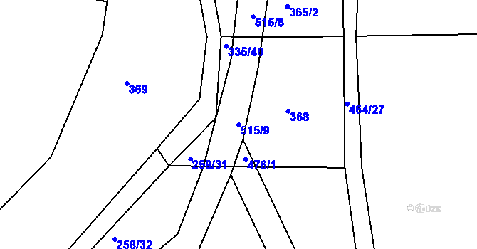 Parcela st. 515/9 v KÚ Kojice, Katastrální mapa