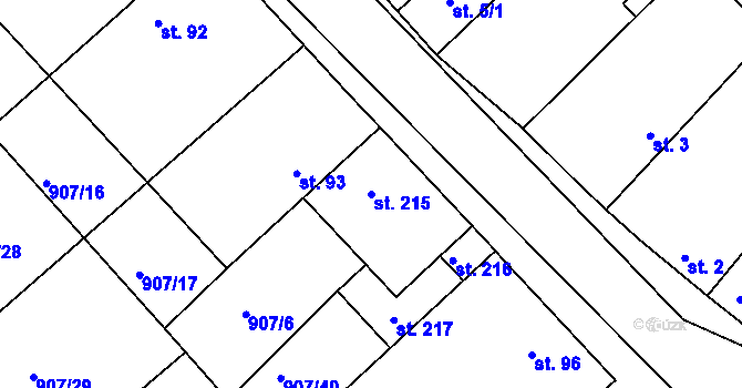 Parcela st. 215 v KÚ Kojice, Katastrální mapa