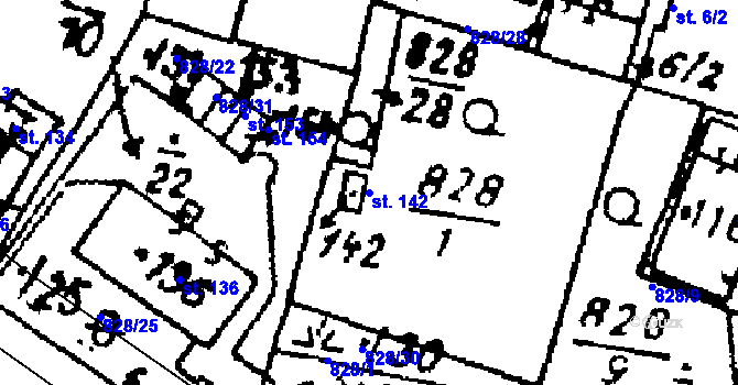 Parcela st. 142 v KÚ Kokašice, Katastrální mapa