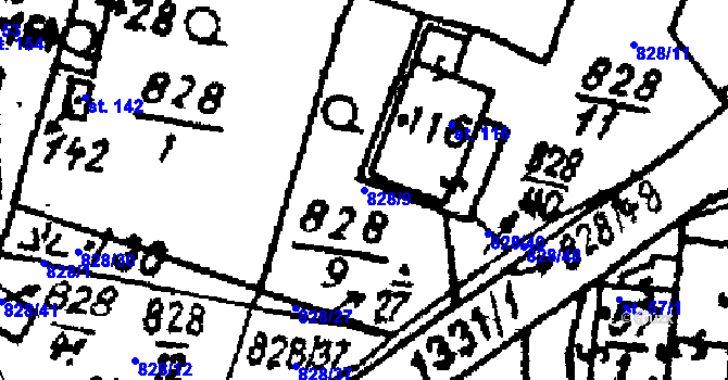 Parcela st. 828/9 v KÚ Kokašice, Katastrální mapa