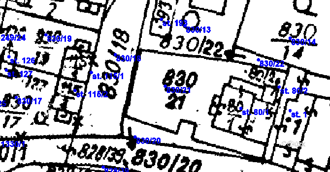 Parcela st. 830/21 v KÚ Kokašice, Katastrální mapa