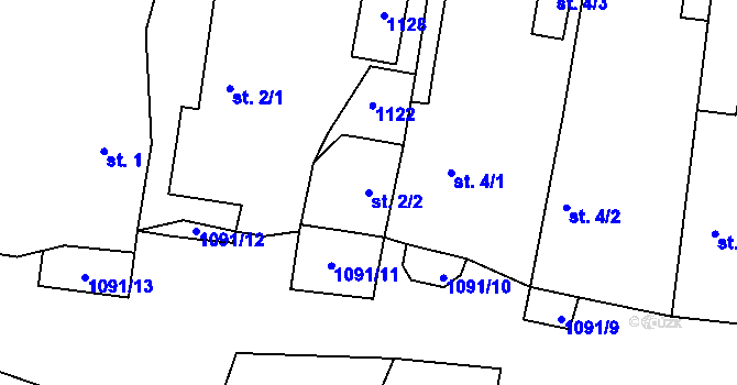 Parcela st. 2/2 v KÚ Lomy u Domaslavi, Katastrální mapa