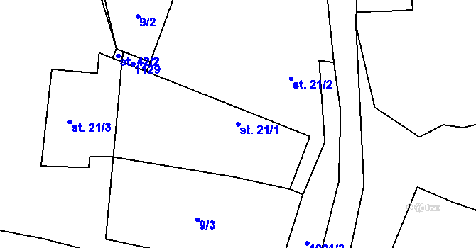 Parcela st. 21/1 v KÚ Lomy u Domaslavi, Katastrální mapa