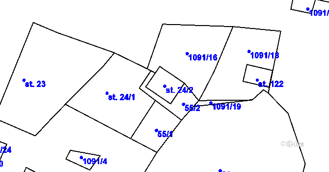 Parcela st. 24/2 v KÚ Lomy u Domaslavi, Katastrální mapa