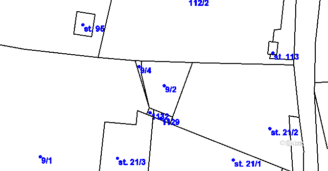 Parcela st. 9/2 v KÚ Lomy u Domaslavi, Katastrální mapa