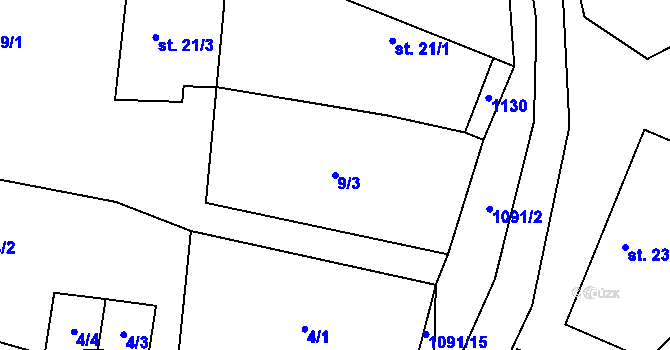 Parcela st. 9/3 v KÚ Lomy u Domaslavi, Katastrální mapa