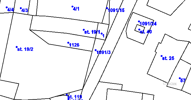 Parcela st. 1091/3 v KÚ Lomy u Domaslavi, Katastrální mapa