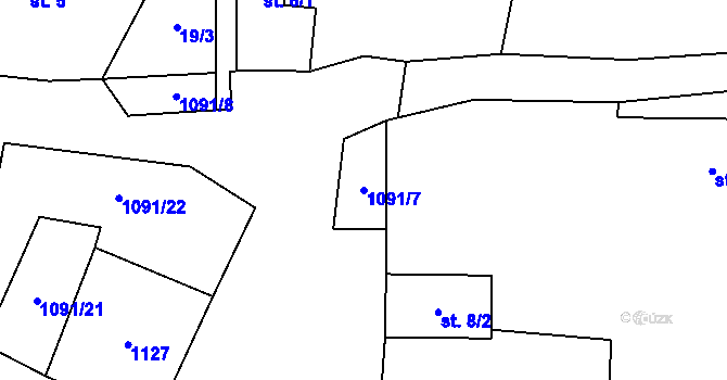 Parcela st. 1091/7 v KÚ Lomy u Domaslavi, Katastrální mapa