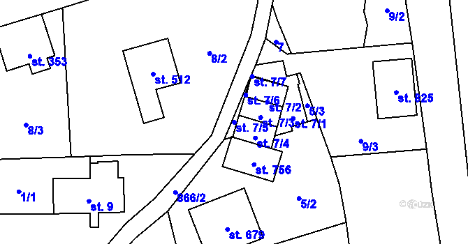 Parcela st. 7/5 v KÚ Kokonín, Katastrální mapa