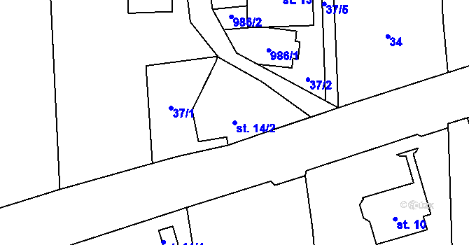Parcela st. 14/2 v KÚ Kokonín, Katastrální mapa