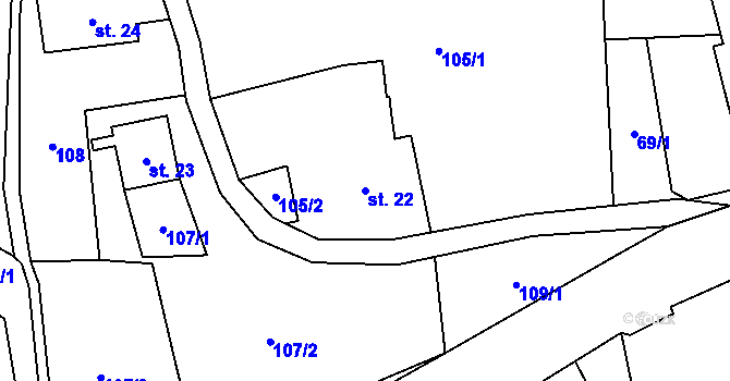 Parcela st. 22 v KÚ Kokonín, Katastrální mapa