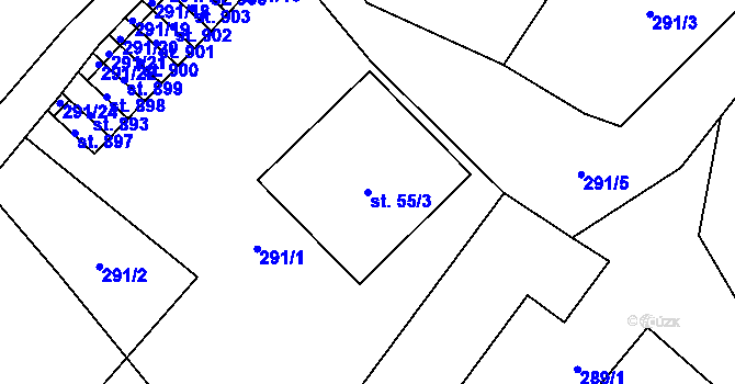 Parcela st. 55/3 v KÚ Kokonín, Katastrální mapa
