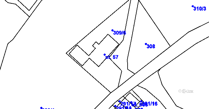 Parcela st. 57 v KÚ Kokonín, Katastrální mapa