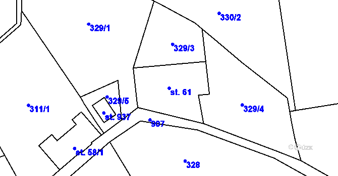 Parcela st. 61 v KÚ Kokonín, Katastrální mapa