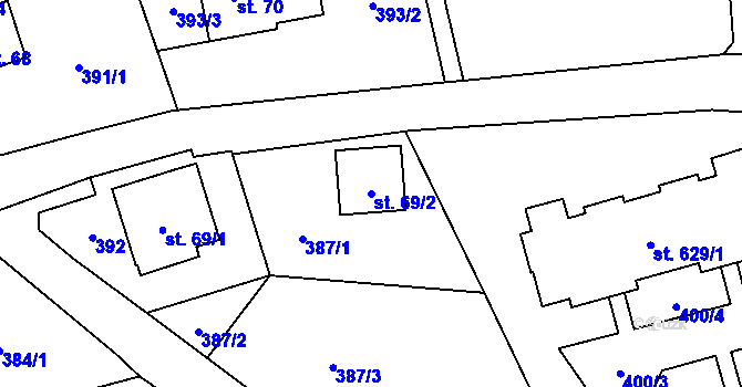 Parcela st. 69/2 v KÚ Kokonín, Katastrální mapa