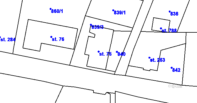 Parcela st. 75 v KÚ Kokonín, Katastrální mapa