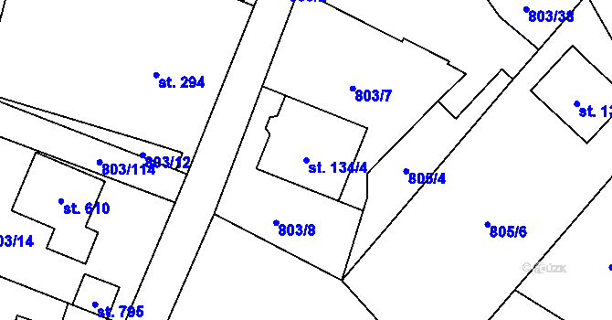 Parcela st. 134/4 v KÚ Kokonín, Katastrální mapa