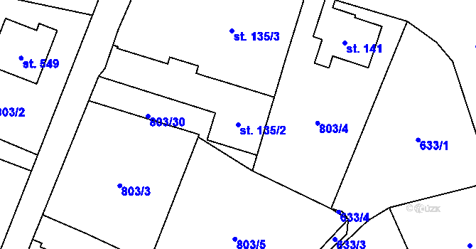Parcela st. 135/2 v KÚ Kokonín, Katastrální mapa